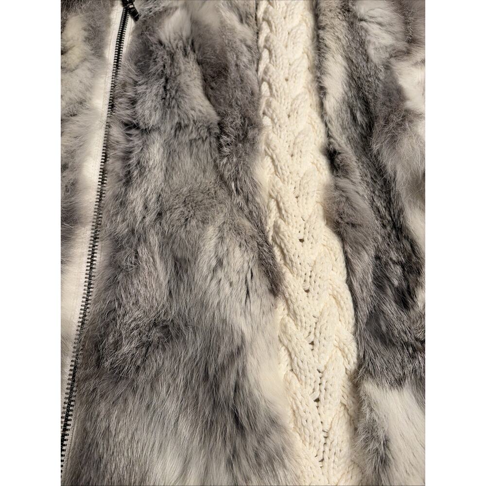 CJ Banks White Knit Vest Rabbit Fur 1 X - Picture 2 of 6